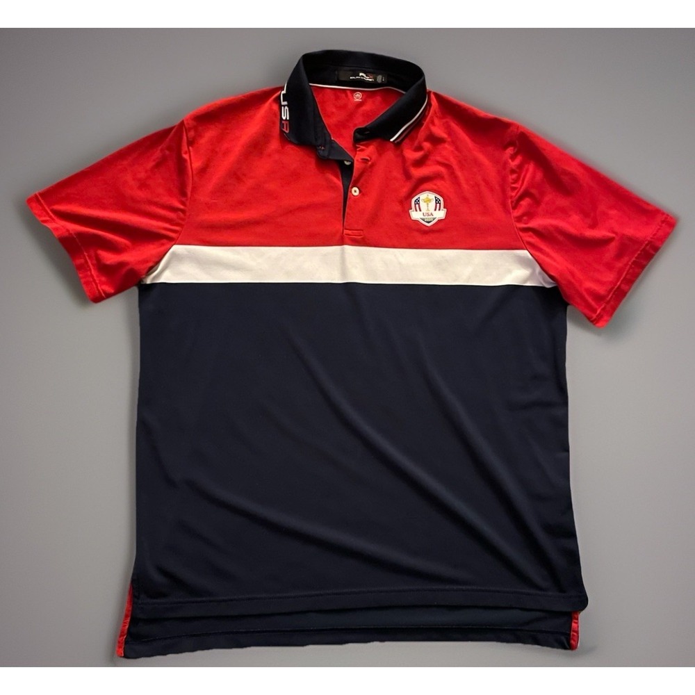 RLX Ralph Lauren Ryder Cup Short Sleeve Polo Shirt Golf USA Red Blue Large JBHS
